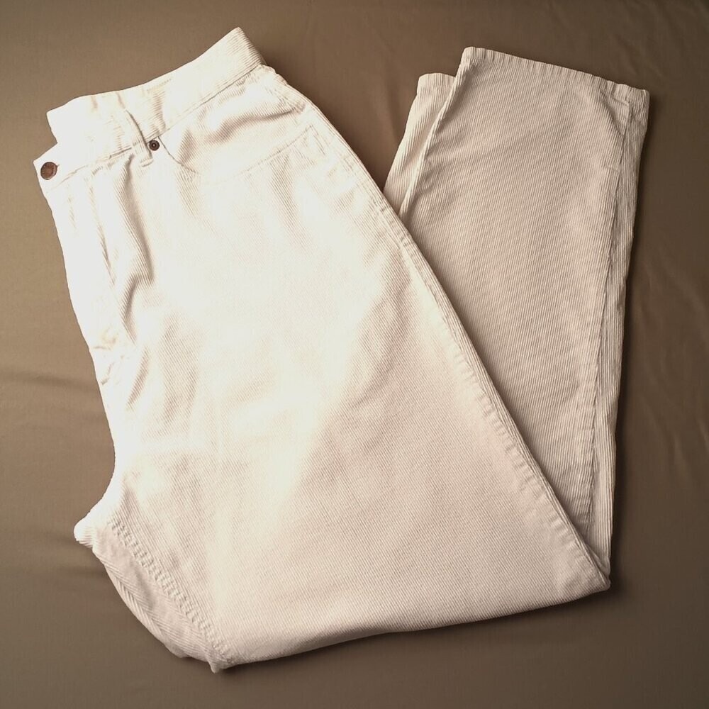 Eddie Bauer Womens High Rise Straight Leg Corduroy Jeans Size 18 Cream Preppy